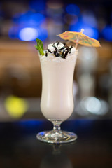 close up of a beautiful photo of a cocktail prepared by a bartender at the bar