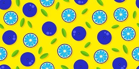Orange background. Orange tangerine grapefruit lemon lime on a yellow background. Vector abstract illustration of summer fruits and citrus. Citrus icons and silhouettes. Original creative fruits