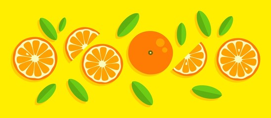 Orange background. Orange tangerine grapefruit lemon lime on a yellow background. Vector illustration of summer fruits and citrus. Citrus icons and silhouettes. Cute painted oranges. Tropical fruits
