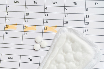 Female strip on a calendar with date marks and hormonal pills