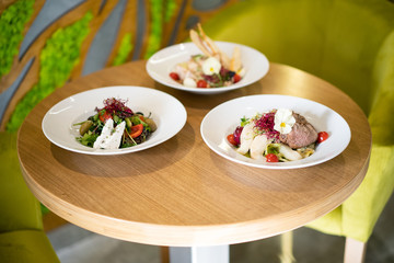 close up of a beautiful gourmet serving of a delicious meal in a restaurant