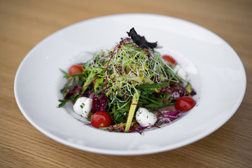 close up of a beautiful gourmet serving of a delicious meal in a restaurant