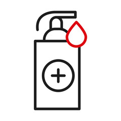 Soap dispenser and drop with cross line bicolor style icon vector design