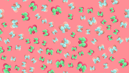 Endless seamless pattern of beautiful festive love hearts with bows on a pink background. Vector illustration
