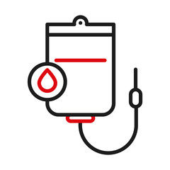 Blood bag and drop line bicolor style icon vector design