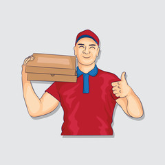 man holding a pizza box package