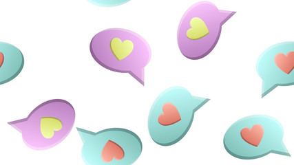 Endless seamless pattern of beautiful festive love joyful hearts in dialog clouds on a white background. Vector illustration