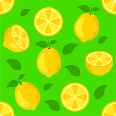 Lemon citrus repeat pattern fabric gift wrap wall texture green background vector 