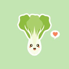 cute and kawaii bok choi, also pak-choi cabbage vector illustration in cartoon flat style isolated on color background. Chinese kale. bok choy character
