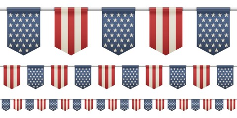 Obraz premium Set of patriotic bunting flags. Straight garland with flags.