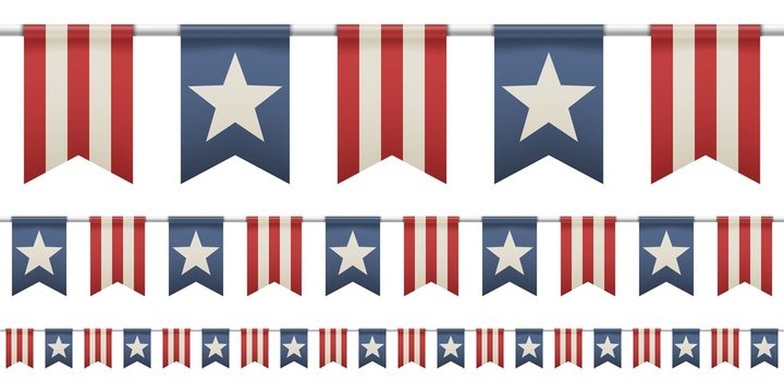 Straight garland with flags. Set of patriotic bunting flags.