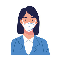 young woman using medical mask character