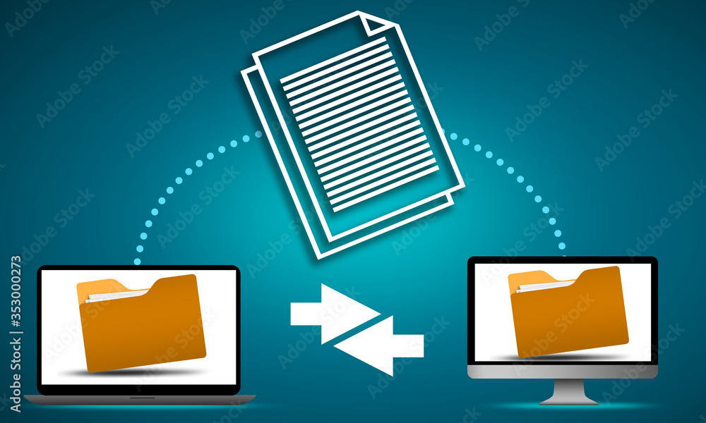 Poster file sharing concept with data transfer between computers