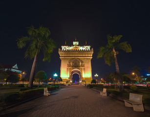 Fototapeta na wymiar Patuxai War Monument at night Vientiane Laos