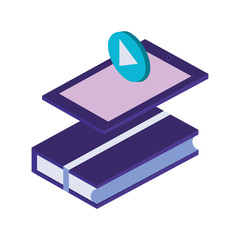 text book library and tablet isometric
