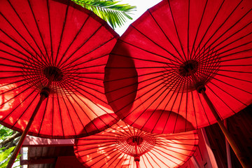 Red Chinese style parasols