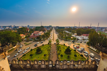Vientiane Laos City Center view from Patuxai Monument