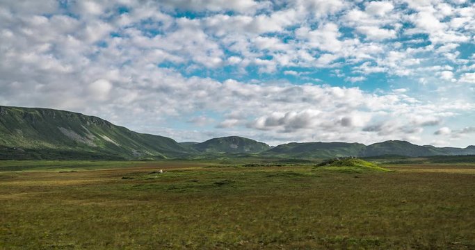Newfoundland Canada. Time lapse of some of the table mountains with a big bog in the foreground. Includes 2 shots - 1 east facing and 1 north facing.