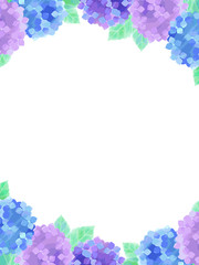 青と紫の紫陽花の花のイラスト背景、水彩風