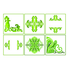 Set of Vector Design of Green Leaf Ornaments