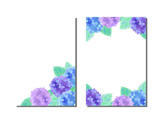 青と紫の紫陽花の花のイラスト背景、水彩風