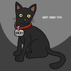 Black cat , Happy Friday 13th cartoon vector illustration