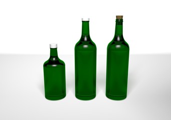 Mockup 3D render green wine bottles different sizes