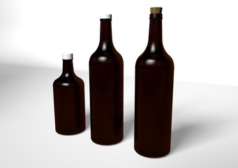 Mockup 3D render black and white  
wine bottles different sizes