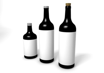 Mockup 3D render black and white  
wine bottles different sizes