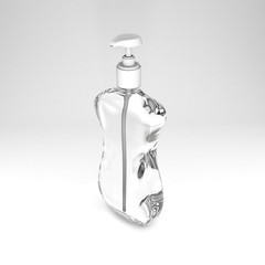 transparent bottle of hand soap or antibacterial gel mock up 3d render right view