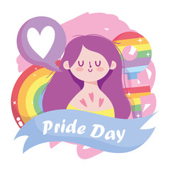Girl cartoon with lgtbi female gender and heart bubble vector design