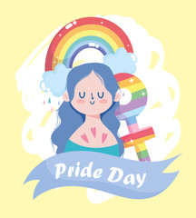 Girl cartoon with lgtbi rainbow and female gender vector design
