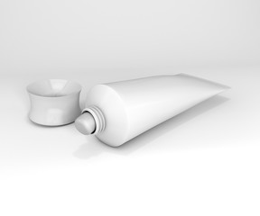 3d mock up render of tube of cream,  ointment or toothpaste without cap from side view