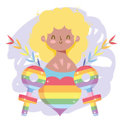 Girl cartoon with lgtbi female genders and heart vector design