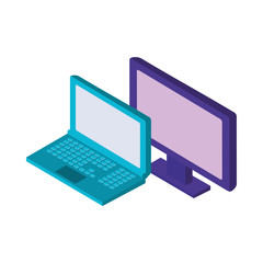 laptop and desktop computers isometric icons