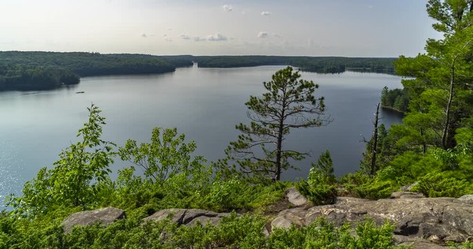 Restoule Provincial Park, Ontario, Canada. Time lapse over Stormy Lake from the Fire Tower Trail. Includes 4 shots - 2 different directions & 1 stationary, 1 digital pan of each using full image res.