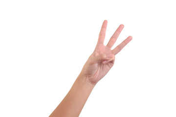 woman hand showing number three isolated on white background