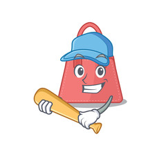 Attractive women handbag caricature character playing baseball