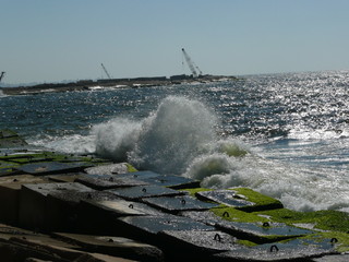 waves crashing on rocks