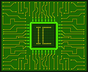 Electronic circuit board. Integrated circuit flat vector.