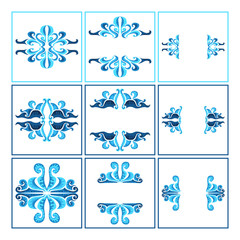 Set of Vector Design of Blue Leaf Ornaments