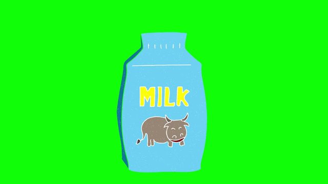 milk box hand drawn animation green screen. explanatory icons for video editing