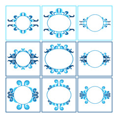 Set of Vector Design of a Blue Leaf Ornament Circle Frame with a Nature Theme