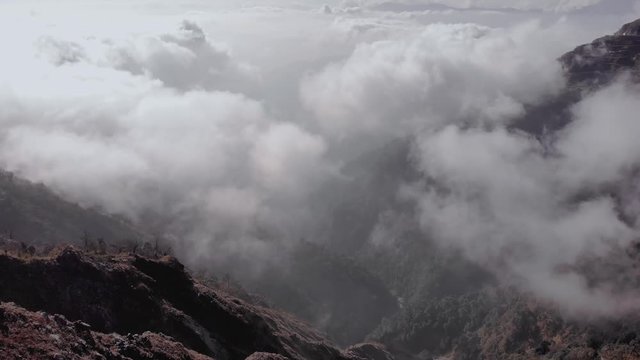 Aerial drone shot of valley near Gangtok with Himalayas in the background, Sikkim, Inida.