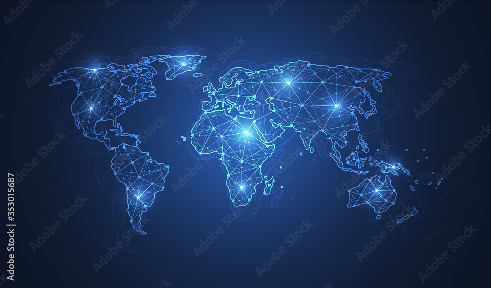 Poster global network connection. world map point and line composition concept of global business. vector i