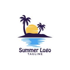 Fototapeta na wymiar Simple minimalist warm sunset beach summer logo design template vector
