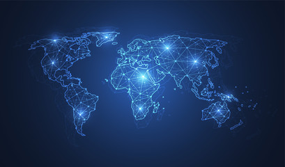 Connexion au réseau mondial. Concept de composition de point et de ligne de carte du monde du commerce mondial. Illustration vectorielle
