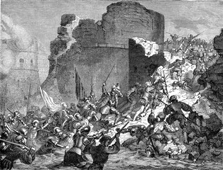 The Duke of Guise takes Calais from the English, vintage illustration.