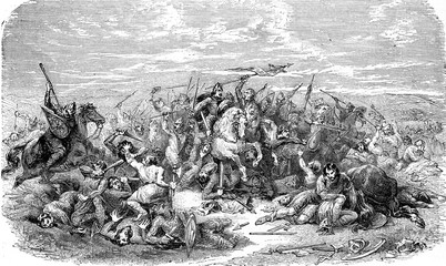 Battle of Hastings, vintage illustration. - obrazy, fototapety, plakaty