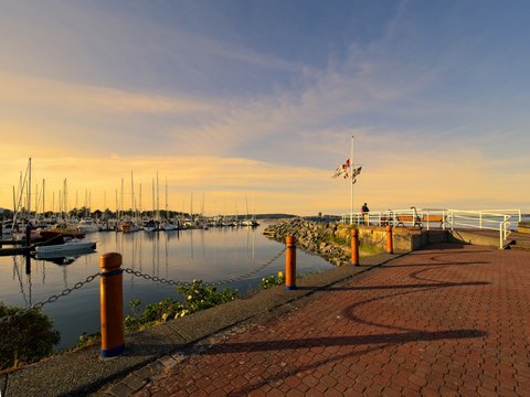 Seaside walk of Sidney BC on Vancouver Island, Canada during sunset time